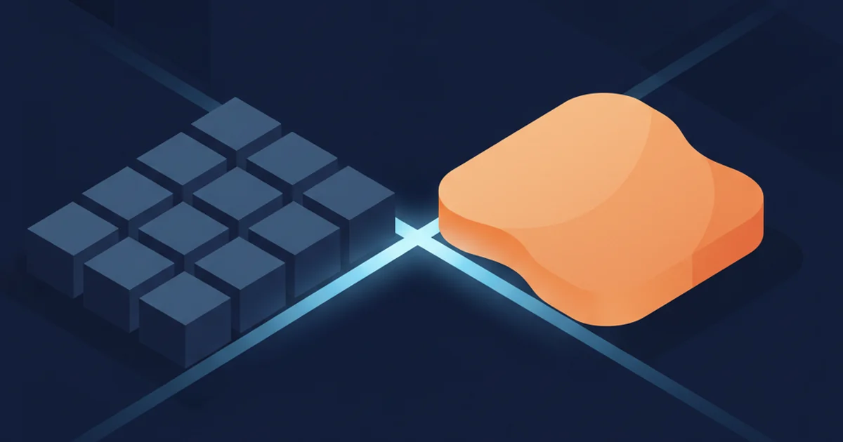 Two puzzle pieces labelled SaaS and custom, joined by a clean API seam