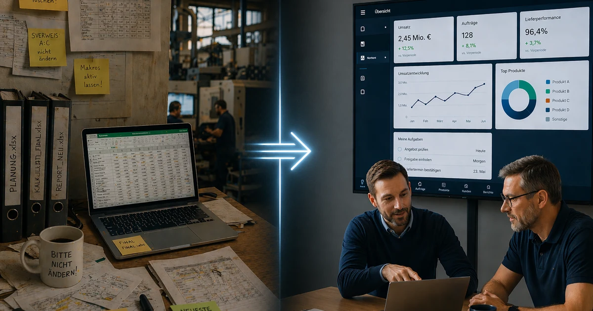 A shared Excel workbook projected on a warehouse office wall, multiple hands reaching for the keyboard